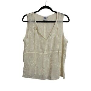 Johnny Was Sheer Embroidered Blouse Size L Cream Vintage Made In USA